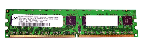 Memoria RAM 1x 1GB Micron ECC UNBUFFERED DDR2 667MHz PC2-5300 UDIMM | MT18HTF12872AY-667D4