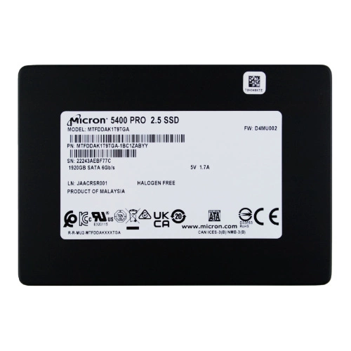 SSD disco Micron 5400 PRO 1.92TB 2.5'' SATA 6Gb/s TLC 3D-NAND | MTFDDAK1T9TGA-1BC1ZABYYR