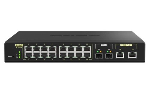 Interruttore QNAP QSW-M2116P-2T2S 16x 2.5Gb | 2x 10Gb 2x SFP+ 280 W PoE+/PoE++