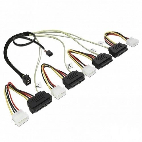 Delock Cavo (83390) Mini SAS HD SFF-8643 | 4 x SAS SFF-8482 + power + Sideband 0.5m. | 83390