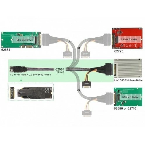 Delock M.2 Key M to U.2 SFF-8639 NVMe Adapter with 0.5m Cavo | 62984