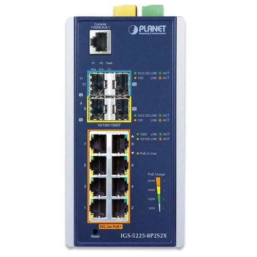Interruttore Planet IGS-5225-8P2S2X 8x 1Gb 2x SFP | 2x SFP+ 240 W PoE+