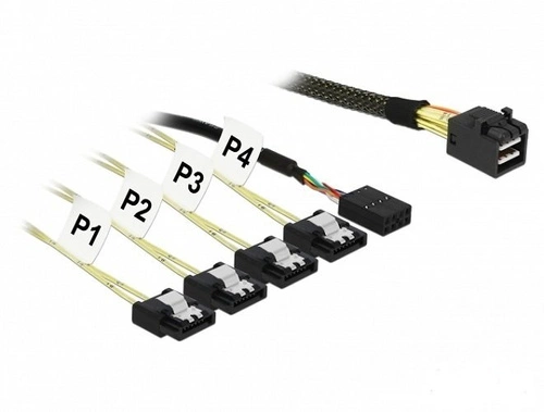 Delock Cavo (83322) Mini SAS HD SFF-8643 | 4 x SATA 7 pin Reverse + Sideband 1 m.| 83322