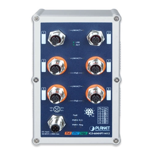 Interruttore Planet IGS-604HPT-M12 144 W PoE+
