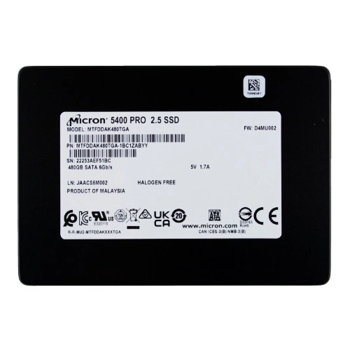 SSD disco Micron 5400 PRO 480GB 2.5'' SATA 6Gb/s TLC 3D-NAND | MTFDDAK480TGA-1BC1ZABYYR